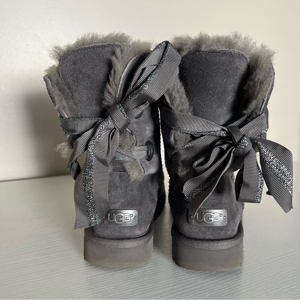 UGG Women's Charcoal Shearling Boots with Ribbon Detail